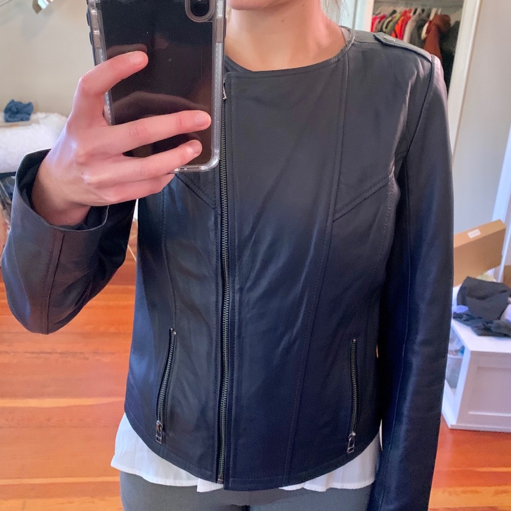 Navy Blue Halogen Leather Jacket - Picture 5 of 6